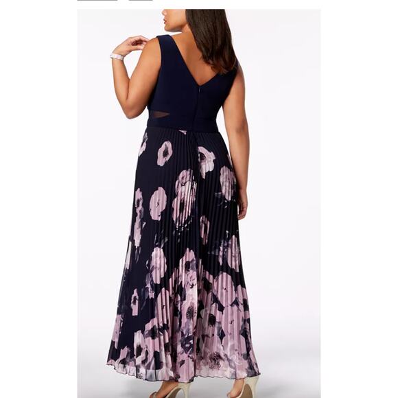 X by Xscape Dress Womens 18W Floral Pleated Maxi Sleeveless Formal XC169W - Picture 2 of 12